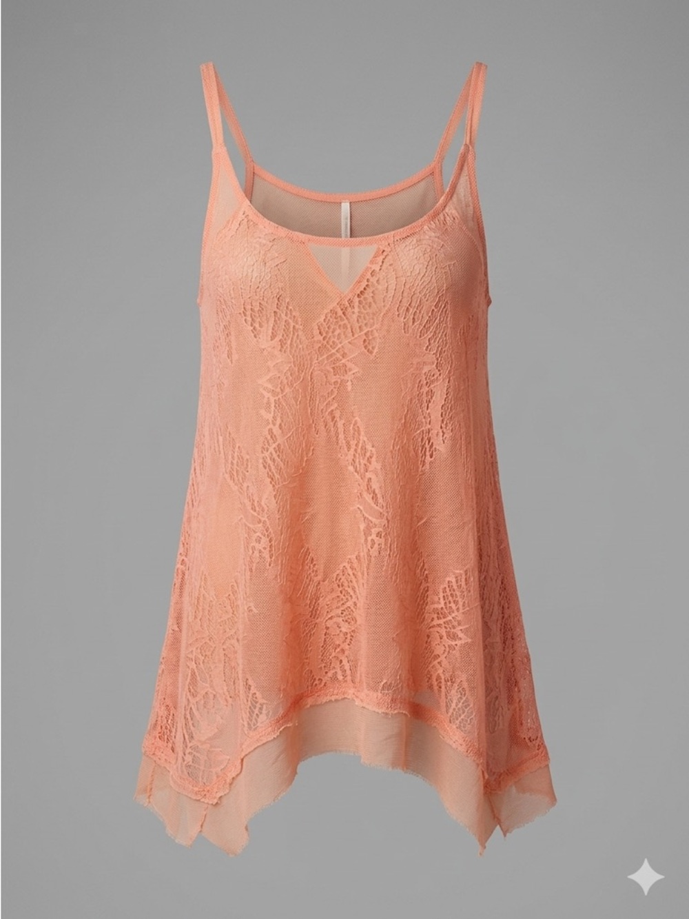 INTIMATELY Free People Chiffon Lace Raw Hem Tunic Tank Top Light Peach Orange S